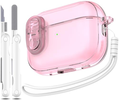 MHYALUDO Kompatibel mit Airpods Pro 2/1 Generation Hülle mit sicherem Schloss, Kompatibel mit Airpods Pro Hülle 2 Generation USB C Ladeanschluss, Weiche Hülle mit Lanyard Reinigungsstift, Rosa