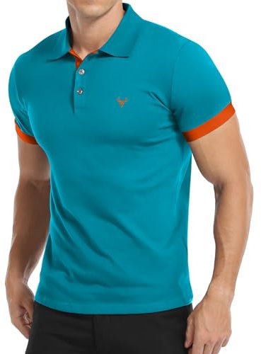 KUYIGO Men's Polo Shirt Short Sleeve Sports Shirts Tennis Golf Basic T-Shirt M Deep Teal