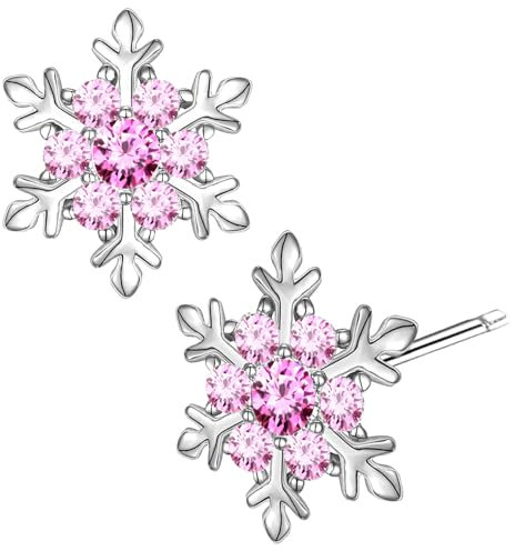 Mädchen Kinder Damen Ohrringe 925 Silber Schneeflocke Stern Ohrstecker rosa pink türkis blau (Rosa-Pink)
