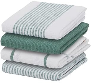 Olivia Rocco 4 Pack Tea Towel Kitchen Tea Towels Cotton Absorbent Long Lasting Catering Bar Dish Towel Cloth, Green
