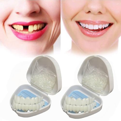 Flipped Warmth Denti Finti Dentiera Provvisoria, 2 Paia Dentiera, Denti Finti da Applicare da Soli, Faccette Dentali Superiore Inferiore Cosmetici Dentiera Finta Naturale per Uomini E Donne