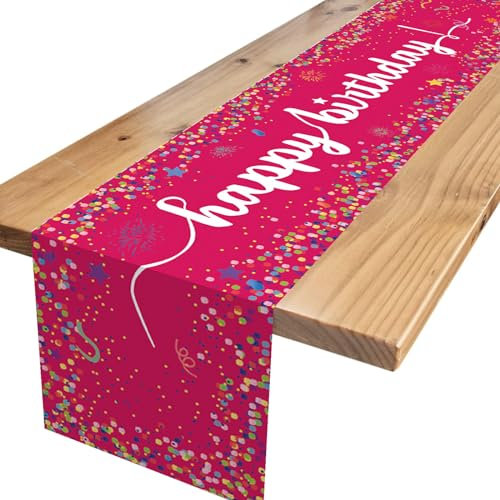 Xinvery Alles Gute zum Geburtstag Tischläufer, Hot Pink Geburtstag Tischläufer Geburtstag Tischwäsche für Dining Party Dekorationen Geburtstag Party Tischdekoration 13x72 Zoll