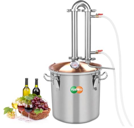 YUEWO Alcohol Water Distiller 3GAL/12L Alembic Pot Still Stainless Steel Home Brewing Distillery Kit with Copper Dome Top for DIY Whisky Wine Brandy Gin Vodka Alcohol Making (3GAL/12L)