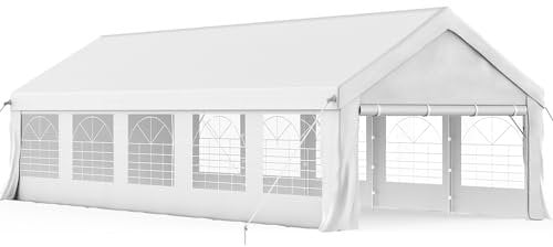 Homall Tente de réception 4x10,Armature métallique Barnum,tonnelle stabil-26 Crochets au Sol 4 Cordes résistantes au Vent,Grande Tente de Mariage de Luxe pavillon de Jardin 40m²,Blanc