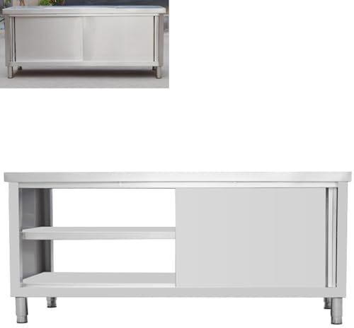 ASerZenith Zubereitungstisch aus Edelstahl mit Schiebetüren, Zubereitungstisch für gewerbliche Küchen, für Restaurant, Lager, Zuhause, Küche, Garage
