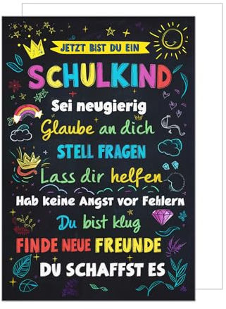 Edition Seidel Premium Glückwunschkarte zur Einschulung mit Umschlag. Einschulungskarte mit Spruch Karte Grußkarte für Schulkind Mädchen Junge Schulstart 1. Klasse Motivation (ES148 SW024)