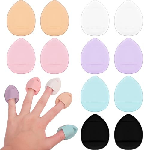 12 Pcs Mini Finger Makeup Powder Puff - Face Setting Powder Puff Sponge Soft Powder Puffs for Wet Dry Loose Foundation, Concealer, Eye Shadow Gift for Women (6 Colors)