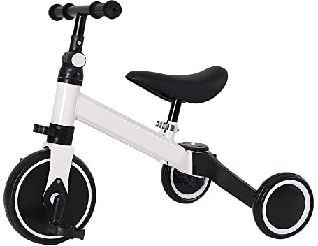 2 in 1 Kinder Dreirad & Laufrad & Balance Bike mit verstellbarem Sitz und Lenker, Kinder Tricycle mit abnehmbaren Pedalen, für Kinder von 1-3 Jahre alt-2 in 1 (weiß)