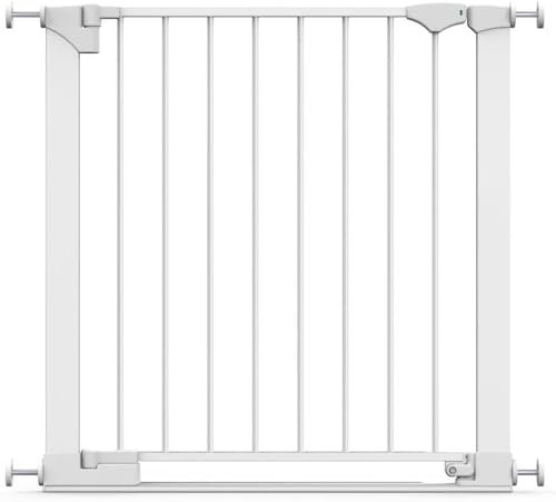 Safetots Sicherheitsstuffen Treppenschutzgitter, Weiß, 75cm - 82cm, Extra Niedrige Durchgangshöhe, Druckmontage Sicherheitsgitter, Kinderschutzgitter für Treppen, Einfache Installation