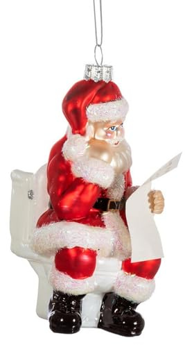 itsisa Baumschmuck Weihnachtsmann auf der Toilette lesend - Santa auf dem Klo - Spaß Baumkugel, Weihnachtsdeko Essen, Christbaumkugel