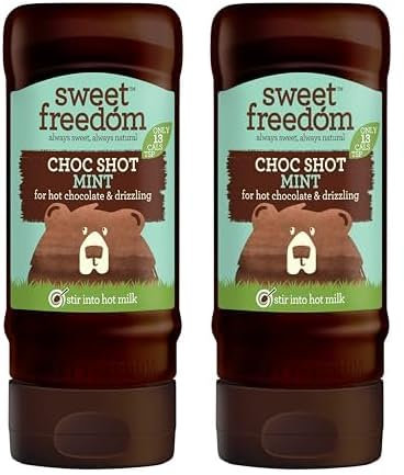 Sweet Freedom - CHOC SHOT Mint for Hot Chocolate & Drizzling - Only 13 Calories Per Teaspoon - For Milk Shakes, Desserts, Pancakes - Healthy Baking - Vegan & Plant Based - 320g, Pack of 2