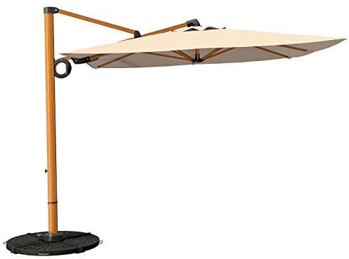 Grand patio Parasol de jardin avec base incluse, parasol déporté 3 x 3 m avec 8 baleines, parasol d'extérieur pour jardin (beige, carré)