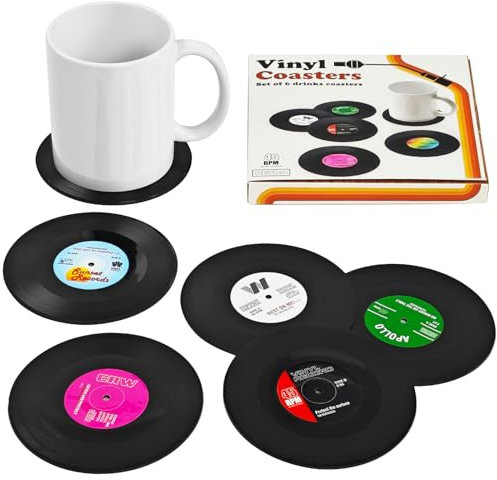 Lustige Vintage-Vinyl-Schallplatten-Untersetzer, Bars, Geburtstage, Partys, coole Untersetzer, Musikliebhaber, bunte Vintage-Vinyl-Scheiben-Untersetzer, Couchtisch-Dekoration, Tisch-Schutz verhindert