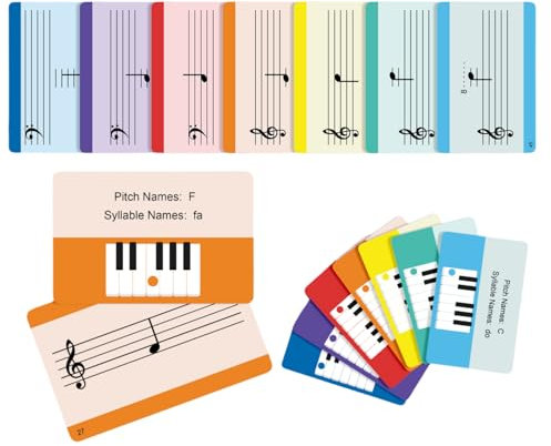 Piano Notes Flashcards - Lernhilfe für Anfänger und Profis - Inklusive Notensystem, Notation, Tonhöhen-/Silbenbezeichnungen, Tastaturposition, Notenschlüssel und mehr - 54 doppelseitige Karten