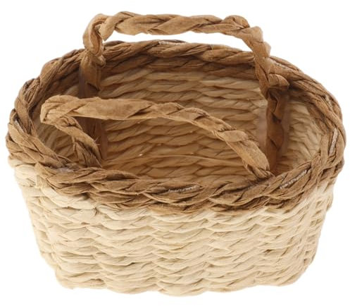 Abaodam Handgewebter Mini-aufbewahrungskorb Mit Griff Puppenhaus-Dekoration Miniatur-Szene Fotorequisite Für Spielzeug Und Puppen Zubehör