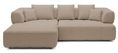 DomoHome Avangarde Ecksofa Moderne Eckcouch mit Verstellbarer Sitztiefe Wasserabweisendem Aragon-Stoffbezug und Hochwertiger Polsterung Linkes Layout 182x285x86cm Beige