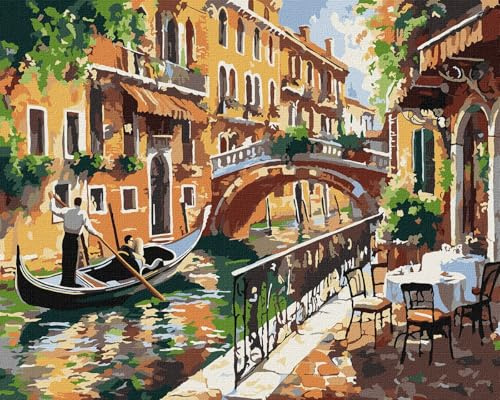 IDEYKA Die venezianische Beschaulichkeit ©art_selena_ua Malen nach Zahlen für Erwachsene, einfaches Acryl-Malen nach Zahlen für Erwachsene, mit rahmen,DIY als Geschenk, 40x50cm