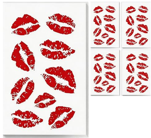 4 Sheets 36 Pcs Red Lip Stickers Tattoo Lips Temporary Tattoos Cute Kisses Tattoos for Women Girls