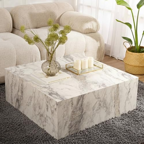 Dmora Couchtisch Lemina 90x90x35 cm Weiß, Schubladen, Fächer