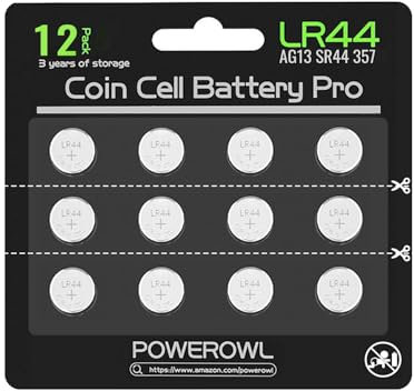 POWEROWL 12 x LR44 Batterien, hohe Kapazität AG13 357 303 SR44 L1154F A76 Premium 1,5 V Knopfzellenbatterie für Uhren, Blutzuckermessgeräte, Schlüsselanhänger, Autoschlüssel