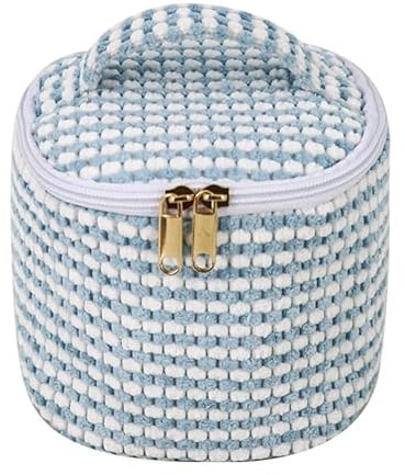 Make Up Travel Bag Blue & White (Cylinder) | Makeup Bags for Cosmetics Travel Skincare Beauty for Women Girls