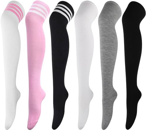 DRESHOW 6 Paia Calzini da Ginocchio Calzini Lunghi Calzettoni Coscia Scaldamuscoli Stivali Sopra il Ginocchio Alta Calze di Avvio per Ragazze e Donna