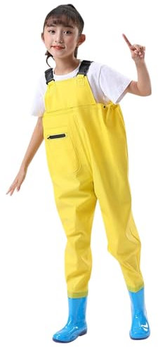 Générique Cuissardes de Poitrine pour Enfants, pêche Jeunes imperméables, Chasse et pêche, avec Bottes(Jaune,7 Ans)