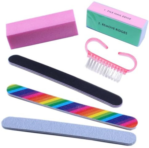 PARENCE.- Kit Manucure 6 Pièces – Set Complet Limes à Ongles, Blocs Polissoirs, Brosse de Nettoyage – Accessoires Onglerie Professionnels et Maison – Pour Gel, Acrylique, Naturel