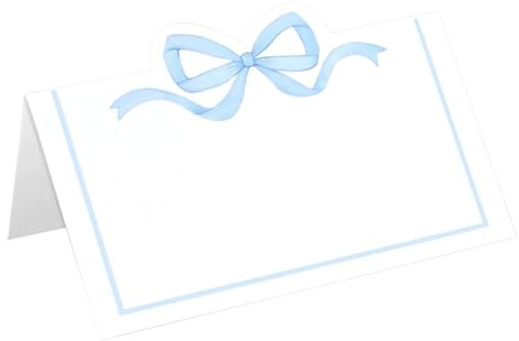 Lot de 50 cartes de nom avec nœud bleu pour décoration de table, cartes de mariage bleues pour filles, anniversaire, mariage, fête de Noël