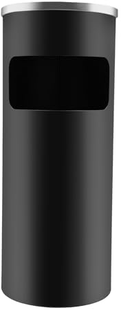 Sindipanda 15L Stainless Steel Trash Can with Removable Inner Bin and Ashtray for Indoor & Outdoor Bin Kitchen Bathroom Toilet Rubbish Office Cylinder Waste Bin - Black