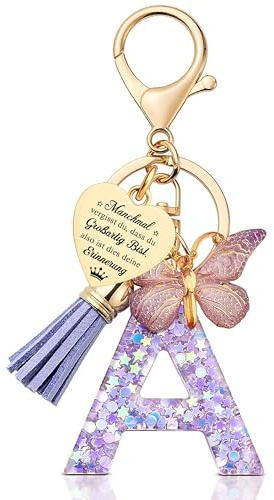 JANGYUHH Schlüsselanhänger Mädchen- Buchstabe Schlüssel–Anhänger Schmetterling–Schlüsselanhänger Personalisierte Geschenke Taschenanhänger Geschenk für Kinder,Frauen,Mädchen,Teenager