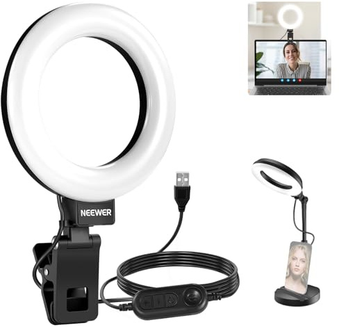 NEEWER BASICS Black BR60 5 LED Desktop Ring Light with Stand Monitor Clamp | 10W, Compatible with iPhone, Desk Computer, Laptop, Webcam, Phone, Selfie Makeup Recording Zoom Video Conference Lighting