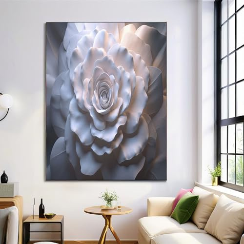 Relief Leinwand Wandkunst, Gips Rose Kunstwerk Poster und Druck Wanddekoration für Wohnzimmer, Schlafzimmer, Heimdekoration, 60x80cm, rahmenlos