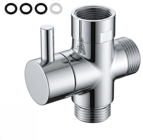 3 Way Shower Diverter Valve G1/2 Solid Brass Shower Head Splitter Replacement Part for Hand-Held Showerhead and Fixed Spray Head Chrome Finish Bathroom Shower System Component