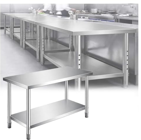 pujindu Mesa De Preparación De Acero Inoxidable para Cocinas Comerciales para Cocinas Y Hoteles | Mesa de preparación para cocina | Superficie de trabajo resistente con estante inferior y patas ajus(60x40x80cm)