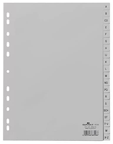 Durable A-Z Register (A4, geprägte Taben, 20tlg., aus PP, volldeckend) 20 Stück, grau, 651010