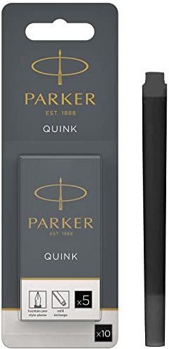 Parker Fountain Pen Ink Refill Cartridges | Long | Black QUINK Ink | 10 Count (Blister)