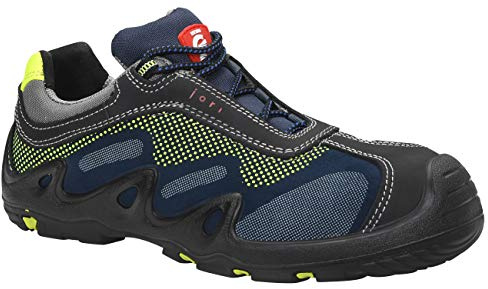 JORI Sicherheitsschuhe Harvey Low S3L, Damen und Herren, Leder, Kunststoffkappe (Leichter als Stahlkappe), leicht, sportlich 41, Schwarz-Blau-Gelb