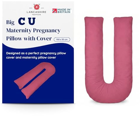 Big C U Shaped Maternity Pregnancy Full Body Support Pillow with Wine Cover – Made in Britain - Super Soft Supportive Cushion with Super Bounce Hollowfibre Filling for Full Body Support