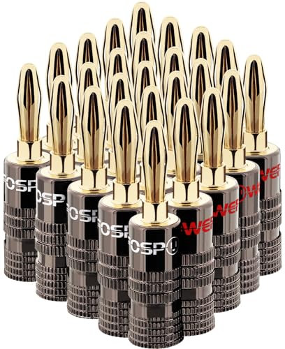 FosPower - Fiches Bananes Premium - Connecteur Plaqué Or 24K et Double Vis - Prise Jack Banane pour HiFi - Haut-Parleur, Câble Enceinte, Amplificateur - Home Cinema, Speaker Cable - Lot de 24