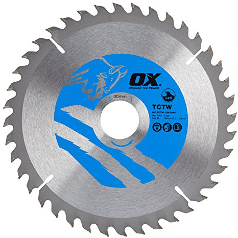OX Wood Cutting Circular Saw Blade 184/30mm, 40 Teeth ATB | Tough ATB Tooth Configuration, Reamed Bore for Precision Fit to Spindle, Embedded Tungsten Tip Supplied with Reducing Rings