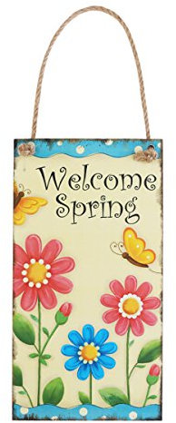 LUOEM Ostern Türschild Wandschild mit Blumen und Gravur Ostern Anhänger Deko Willkommen Frühling