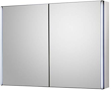 nuie LQ094 Meloso ǀ Modern Bathroom Motion Sensor LED IP44 Splashproof Mirror Double Door Cabinet with Built In Shaver Socket, 600mm x 800mm, Silver