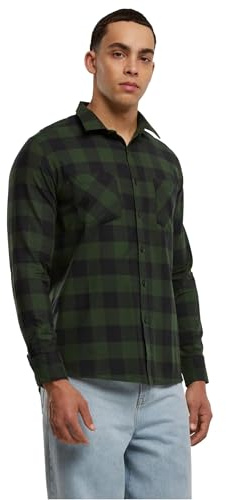 Urban Classics Men's Checked Flannel Shirt Casual Button-Down Shirt, Longsleeve Dress Shirt with Forearm Buttons, Regular Fit, 100% Flannel Yarn blk/forest 5XL