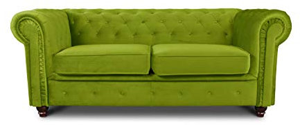 Sofa Chesterfield Asti 2-Sitzer, Couchgarnitur 2-er, Sofagarnitur, Couch mit Holzfüße, Polstersofa - Glamour Design, Velours (Hellgrün (Velvet 75))