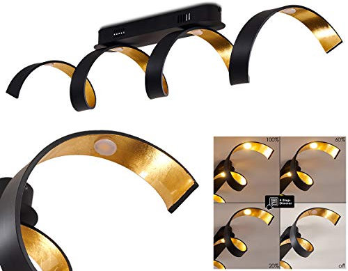 HOFSTEIN LED Deckenleuchte Rezat, längliche Deckenlampe aus Metall in Schwarz/Gold, 20 Watt, 1800 Lumen, Lichtfarbe 3000 Kelvin (warmweiß), in 3 Stufen dimmbar