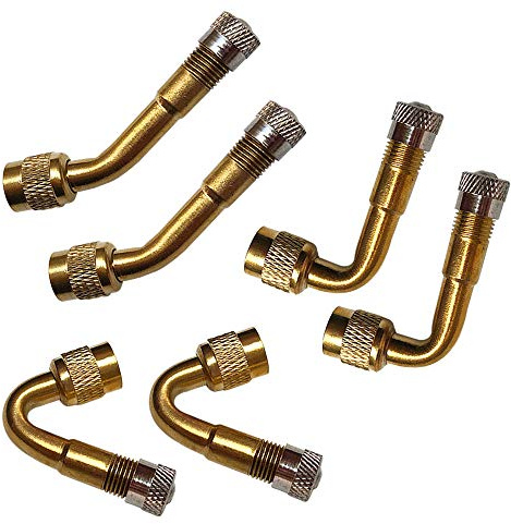 QitinDasen 6Pcs Professionell Reifen Ventilverlängerung Adapter Set, Messing Reifenventil Verlängerung Schrader Ventil Adapter, für Fahrrad, Motorrad, Auto (Golden, 45°, 90°, 135°)