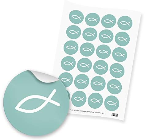 24x itenga Sticker Aufkleber Fisch Taufe Kommunion Konfirmation Firmung Gastgeschenk für Jungen und Mädchen (Türkis)