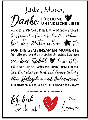 Danke MAMA, Personalisiertes Poster, Geschenk Mutter Muttertag Geburtstag Weihnachten, Danke sagen