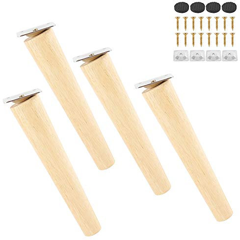 JTWEB Lot de 4 pieds de meubles en bois de chêne laqué de 20 cm - Pour canapé, lit, armoire, canapé, table basse, meuble TV, armoire, meubles de bureau - 8 cm/15 cm/20 cm - Avec plaques de montage et